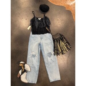 Idyllwind Miranda Lambert Black Silver Lurex Fringe Cami Top Medium NWT IWH023K6